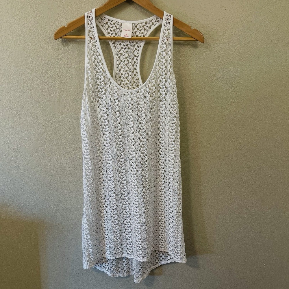 Xhilaration Lace‎ Beach Cover Up Dress Racer Back Ivory Open Knit Crochet Sz S/P